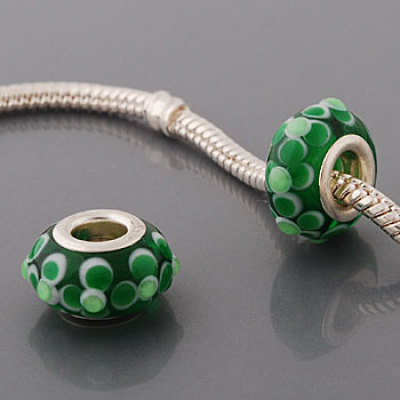 Free Shipping! Silver plated core bottle green glass bead PGB542 with flowers and glass balls raised, 20pcs per pack