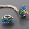 Free Shipping! Silver plated core glass bead PGB537, tan bead with blue flowers, size in 9*14mm, 20pcs per pack