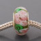 Free Shipping! Silver plated core glass bead PGB535, tan bead with pink flowers, size in 9*14mm, 20pcs per pack