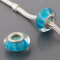 Free Shipping! Silver plated core glass bead PGB531, cyan bead with white lines in 7*14mm, 20pcs per pack