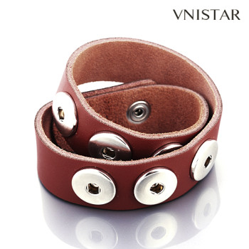 Bracelets, double wrap wide leather chunk bracelet, punk bangle for unisex, belt bangle, snap fastener button, VSB101, adjustable length, 1pcs/pack