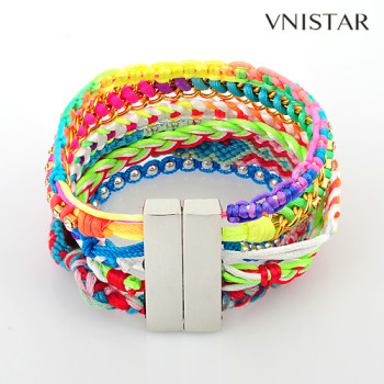 Bracelets, multistrand braided wrap bracelet, magnet clasp, VSB107, length in 19.5cm, 1pcs/pack