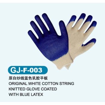 Blue string knitted cotton, polyester blended latex palm Coated Work Glove