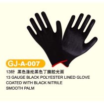 Black farmming and home gardening polyster lining safety nitrile Coated Work Glove