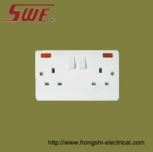 2 Gang Socket Outlet 13A Switched with neon