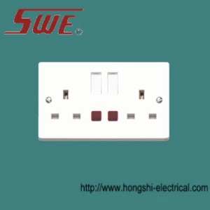 2 Gang Socket Outlet 13A Switched with neon