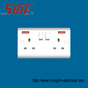 2 Gang Socket Outlet 13A Switched with neon