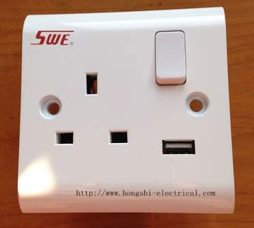 13A 250V 1 gang switched socket with 1 USB(1A) DP