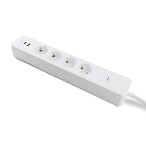 EU Standard 4 AC Outlets 2 USB-A Ports + 1 USB-C Fast Charging Smart Power Strip