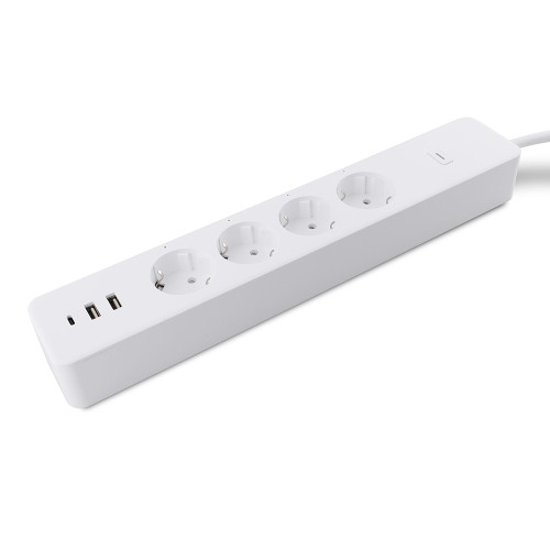 EU Standard 4 AC Outlets 2 USB-A Ports + 1 USB-C Fast Charging Smart Power Strip