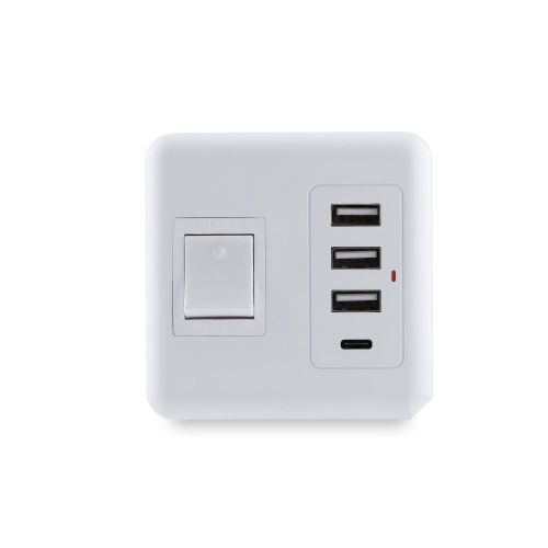 White EU Standard Power Plug Portable Travel Socket with 3 EU Outlets+USB(3 type-A +1 type-C)