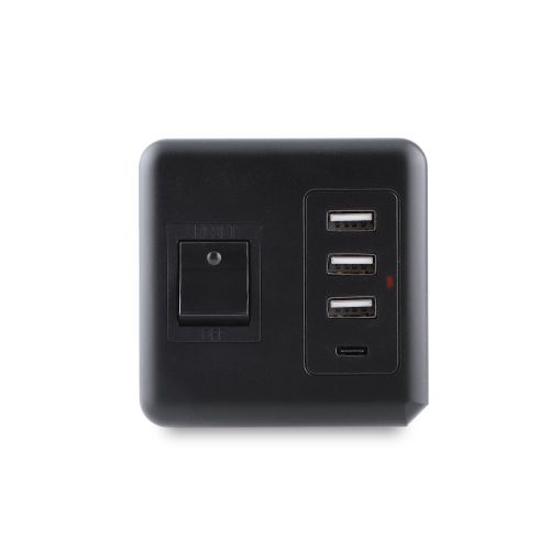 Black EU Standard Power Plug Portable Travel Socket with USB(3 type-A +1 type-C)