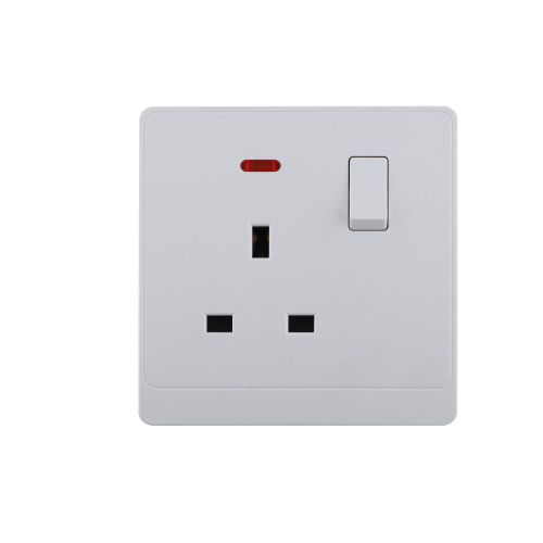 UK/British Standard 1 Gang Single Pole Switched Socket with LED 13A 250V~(PC Panel, 4 Colors)