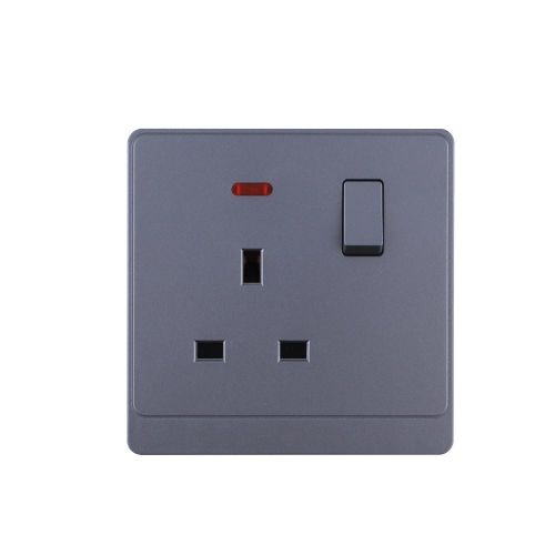 UK/British Standard 1 Gang Single Pole Switched Socket with LED 13A 250V~(PC Panel, 4 Colors)