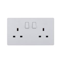 UK/British Standard 2 Gang Single Pole Switched Socket 13A 250V~(PC Panel, 4 Colors)