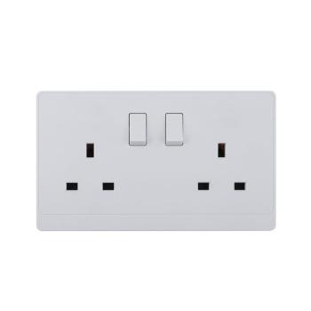 UK/British Standard 2 Gang Single Pole Switched Socket 13A 250V~(PC Panel, 4 Colors)