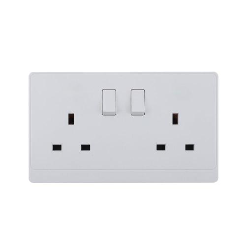 UK/British Standard 2 Gang Single Pole Switched Socket 13A 250V~(PC Panel, 4 Colors)