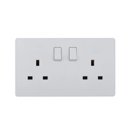 UK/British Standard 2 Gang Single Pole Switched Socket 13A 250V~(PC Panel, 4 Colors)