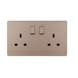 UK/British Standard 2 Gang Single Pole Switched Socket 13A 250V~(PC Panel, 4 Colors)