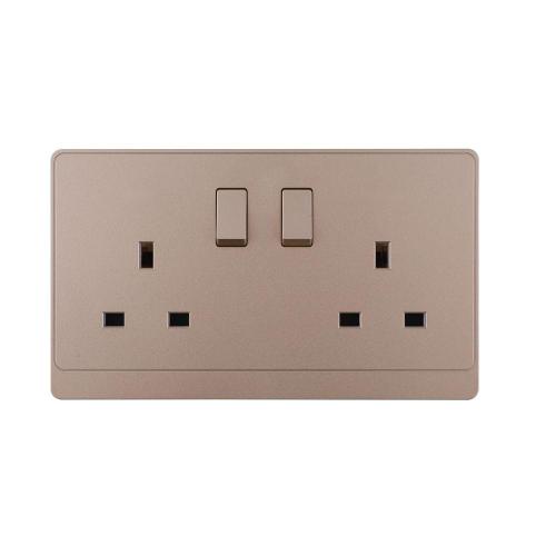 UK/British Standard 2 Gang Single Pole Switched Socket 13A 250V~(PC Panel, 4 Colors)