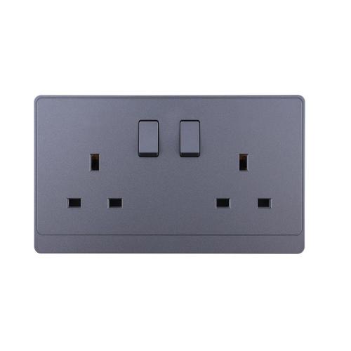 UK/British Standard 2 Gang Single Pole Switched Socket 13A 250V~(PC Panel, 4 Colors)