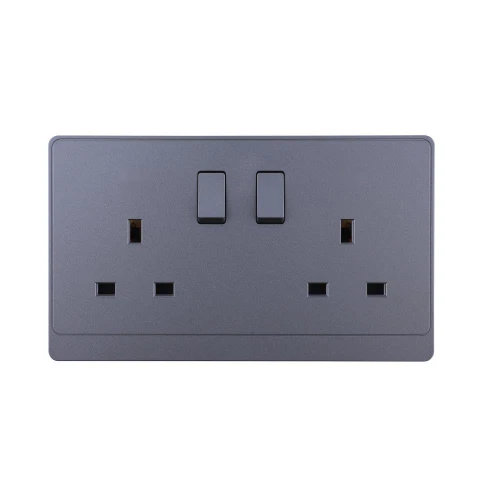 UK/British Standard 2 Gang Single Pole Switched Socket 13A 250V~(PC Panel, 4 Colors)
