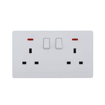 UK/British Standard 2 Gang Single Pole Switched Socket with LED 13A 250V~(PC Panel, 4 Colors)