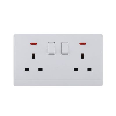 UK/British Standard 2 Gang Single Pole Switched Socket with LED 13A 250V~(PC Panel, 4 Colors)