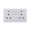 UK/British Standard 2 Gang Single Pole Switched Socket with LED 13A 250V~(PC Panel, 4 Colors)