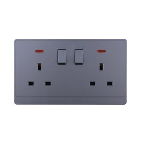 UK/British Standard 2 Gang Single Pole Switched Socket with LED 13A 250V~(PC Panel, 4 Colors)