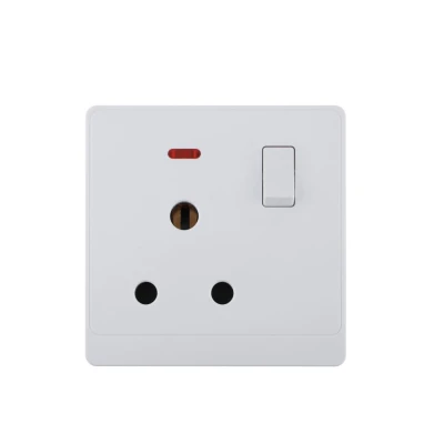 UK/British Standard 1 Gang BS546 Switched Socket with LED 15A 250V~(PC Panel, 4 Colors)