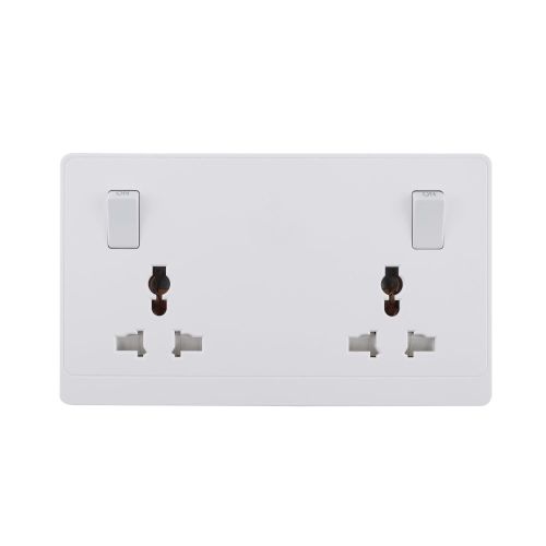 2 Gang Switched Universal Wall Socket 16A 250V~(PC Panel, 4 Colors)