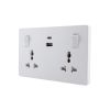 2 Gang Switched Universal Wall Socket with USB TypeA&C Port Outlets 16A 250V~(PC Panel, 4 Colors)