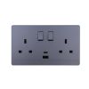 UK/British Standard 2 Gang Switched DP Socket with USB Type A&C Outlets 13A 250V~(PC Panel, 4 Colors)