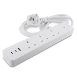 British UK Standard Smart Power Strip 3 Way WiFi Smart Extension Socket with 2 USB type C+1 USB type A Fast Charging (Sub-control, Power Metering)