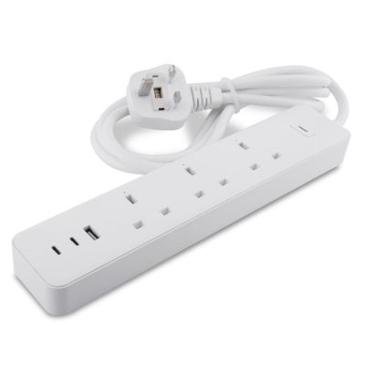 British UK Standard Smart Power Strip 3 Way WiFi Smart Extension Socket with 2 USB type C+1 USB type A Fast Charging (Sub-control, Power Metering)