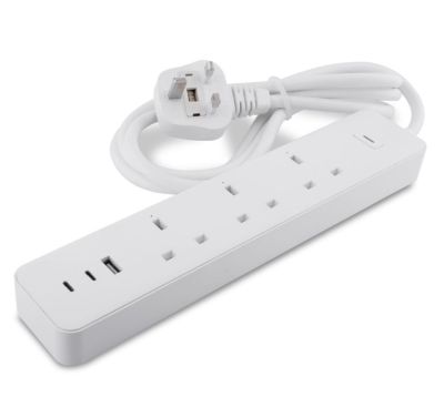 UK Standard Smart Power Strip 3 Way+2 USB type C+1 USB type A WiFi Smart Extension Socket (Sub-control, With Metering) with Fast Charging