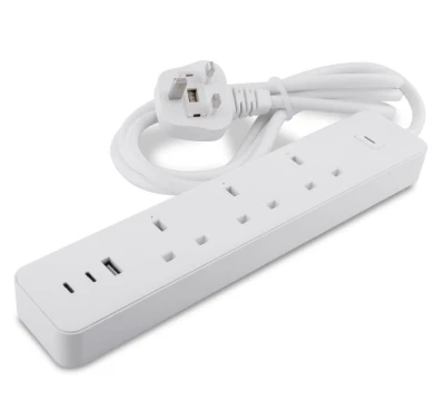 British UK Standard Smart Power Strip 3 Way WiFi Smart Extension Socket with 2 USB type C+1 USB type A Fast Charging (Sub-control, Power Metering)