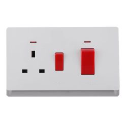 250V~Cooker Control Unit Wall Switched Socket DP 45A Switch +13A Socket Outlet with Neon (PC Panel, 4 Colors)