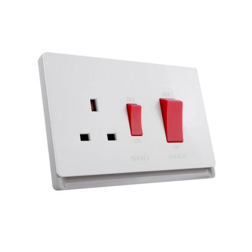 250V~Cooker Control Unit Wall Switched Socket DP 45A Switch +13A Socket Outlet (PC Panel, 4 Colors)