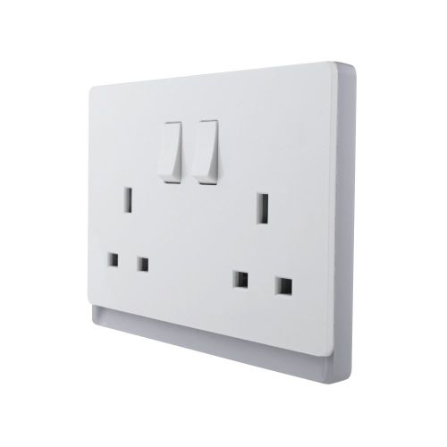 13A 250V~ 2 Gang Single Pole/Double Pole Switched Socket SP/DP (PC Panel, 4 Colors)