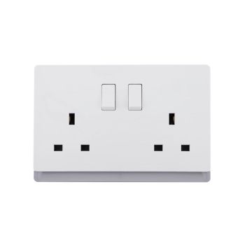 13A 250V~ 2 Gang Single Pole/Double Pole Switched Socket SP/DP (PC Panel, 4 Colors)
