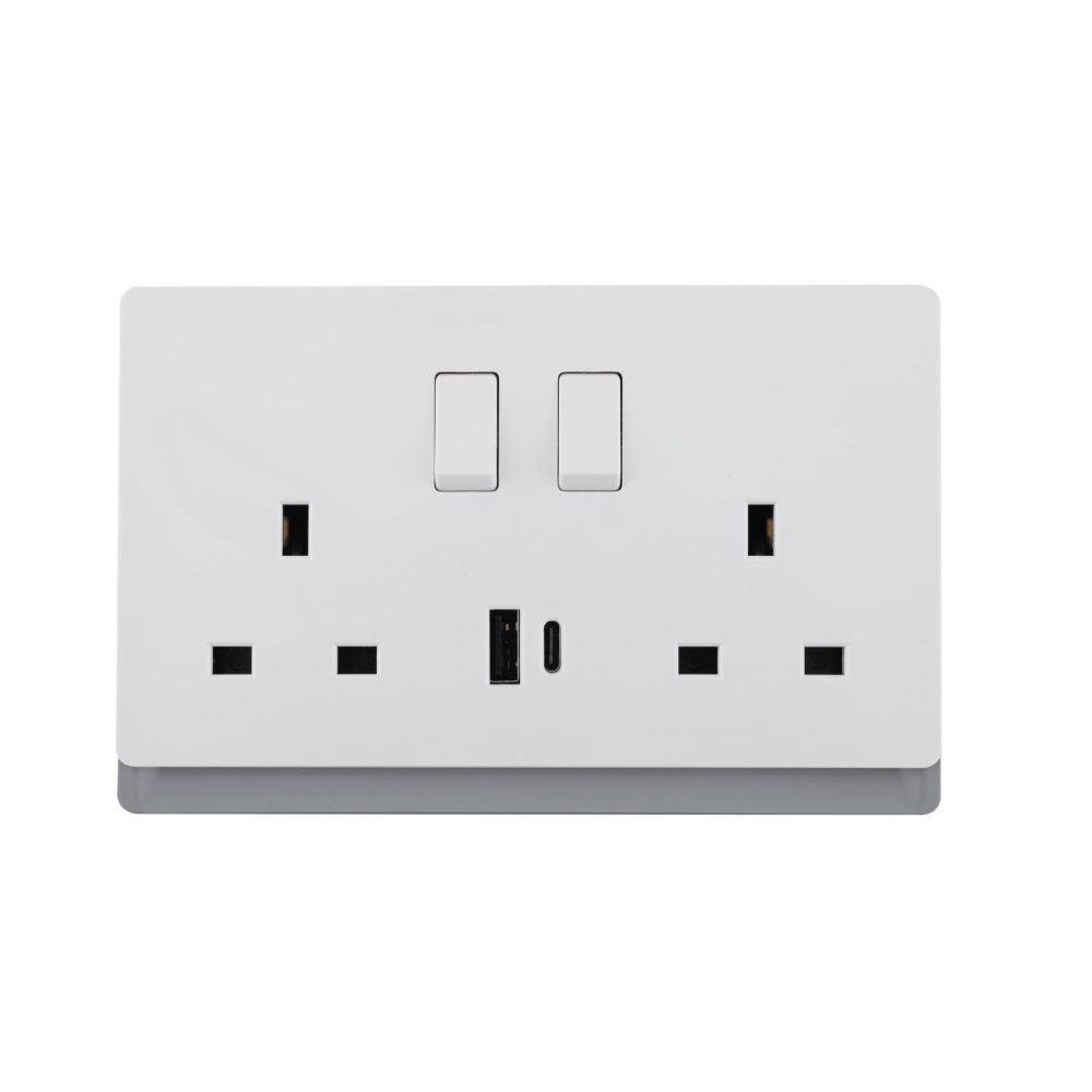 13A 250V~ 2 Gang Single Pole/Double Pole Switched Socket+ Type A&C 2.1A ...