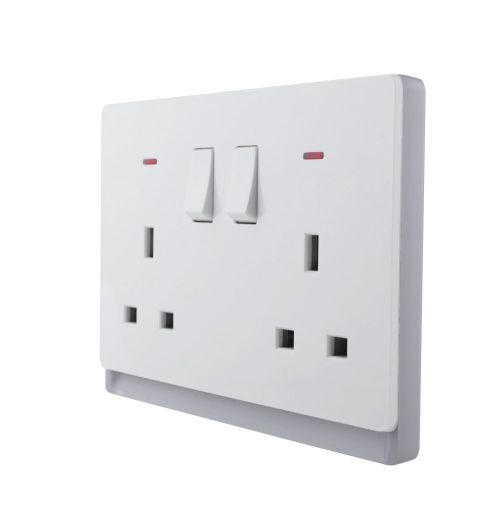 13A 250V~ 2 Gang Single Pole/Double Pole Switched Socket with Neon (PC Panel, 4 Colors)