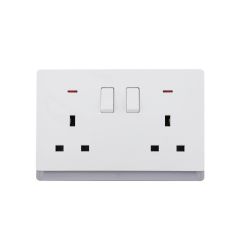 13A 250V~ 2 Gang Single Pole/Double Pole Switched Socket with Neon (PC Panel, 4 Colors)