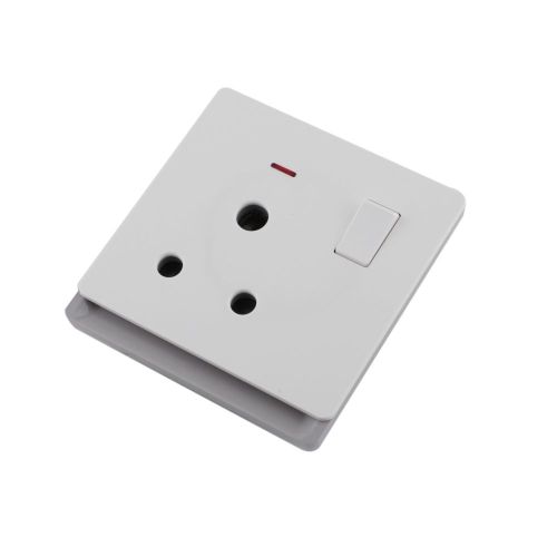 15A 250V~ 1 Gang Round-pin Switched Socket with Neon for South African Market (PC Panel, 4 Colors)