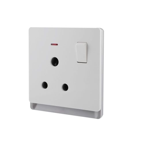 15A 250V~ 1 Gang Round-pin Switched Socket with Neon for South African Market (PC Panel, 4 Colors)