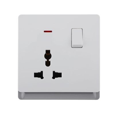 16A 250V~ 1 Gang Universal Switched Socket Electrical Outlet with Neon (PC Panel, 4 Colors)