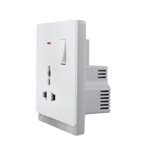 16A 250V~ 1 Gang Universal Switched Socket Electrical Outlet with Neon (PC Panel, 4 Colors)