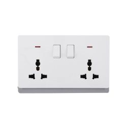 2 Gang Universal Switched Socket Electrical Outlet with Neon 16A 250V~(PC Panel, 4 Colors)